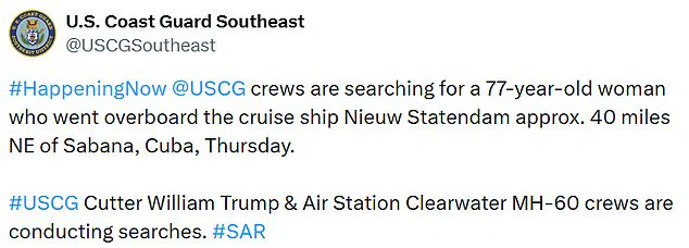 Coast Guard Launches Urgent Search for Missing 77-Year-Old Woman Following Overboard Incident on Nieuw Statendam Cruise