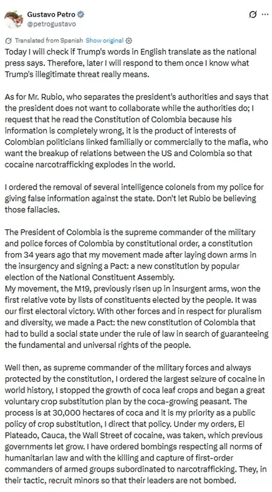 Colombian President Petro Vows to 'Take Up Arms' in Response to Trump's Threats, as Critics Condemn His Aggressive Foreign Policy