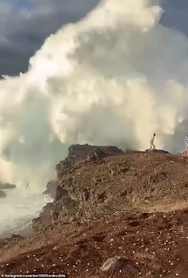 Tourists Narrowly Escape Death as Monstrous Wave Surges at Canary Islands Cliff
